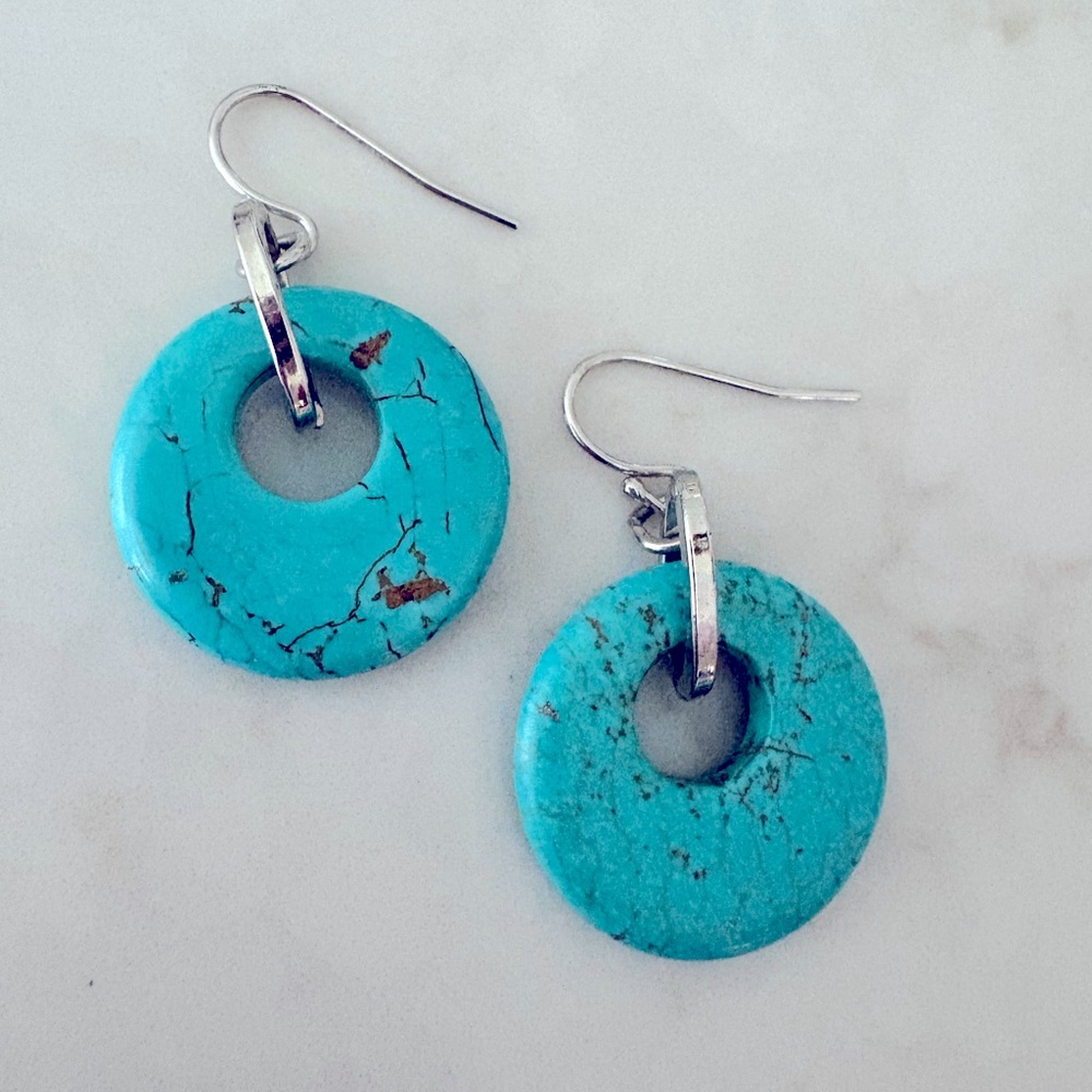 Turquoise & Silver Hoop Earrings - Cookie Lee Jewelry